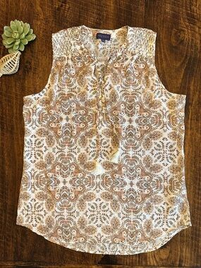 Artesia | Sleeveless Boho Paisley Blouse with Tassels, Size L